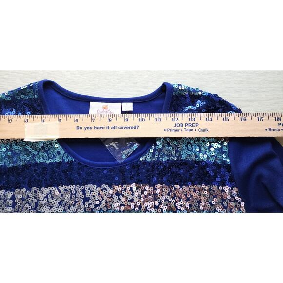 Top/Blouse-Quacker Factory-Blue Toned Sequin Front-Fabric Back-Scoop Neck-Size L - Picture 10 of 15